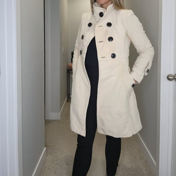 Womens Vintage Mango Double Breasted Long Coat, Cream - Picture 4 of 16